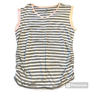 Belly by Design Womens Maternity T Shirt Top Striped Gray White Pink Ruched XL